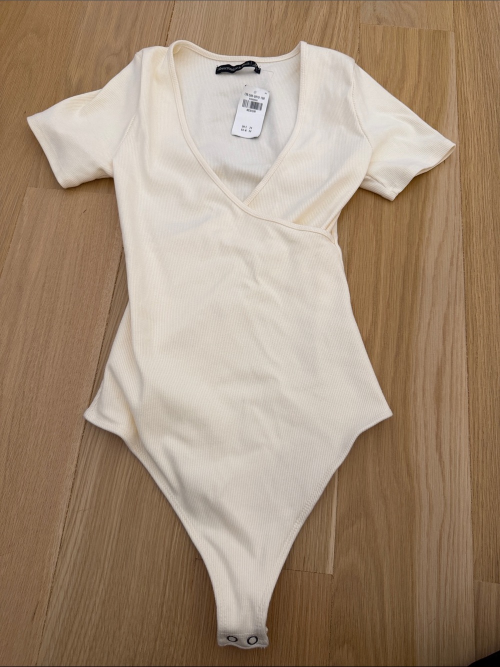 Abercrombie & Fitch Cream Ribbed Wrap V-Neck Bodysuit